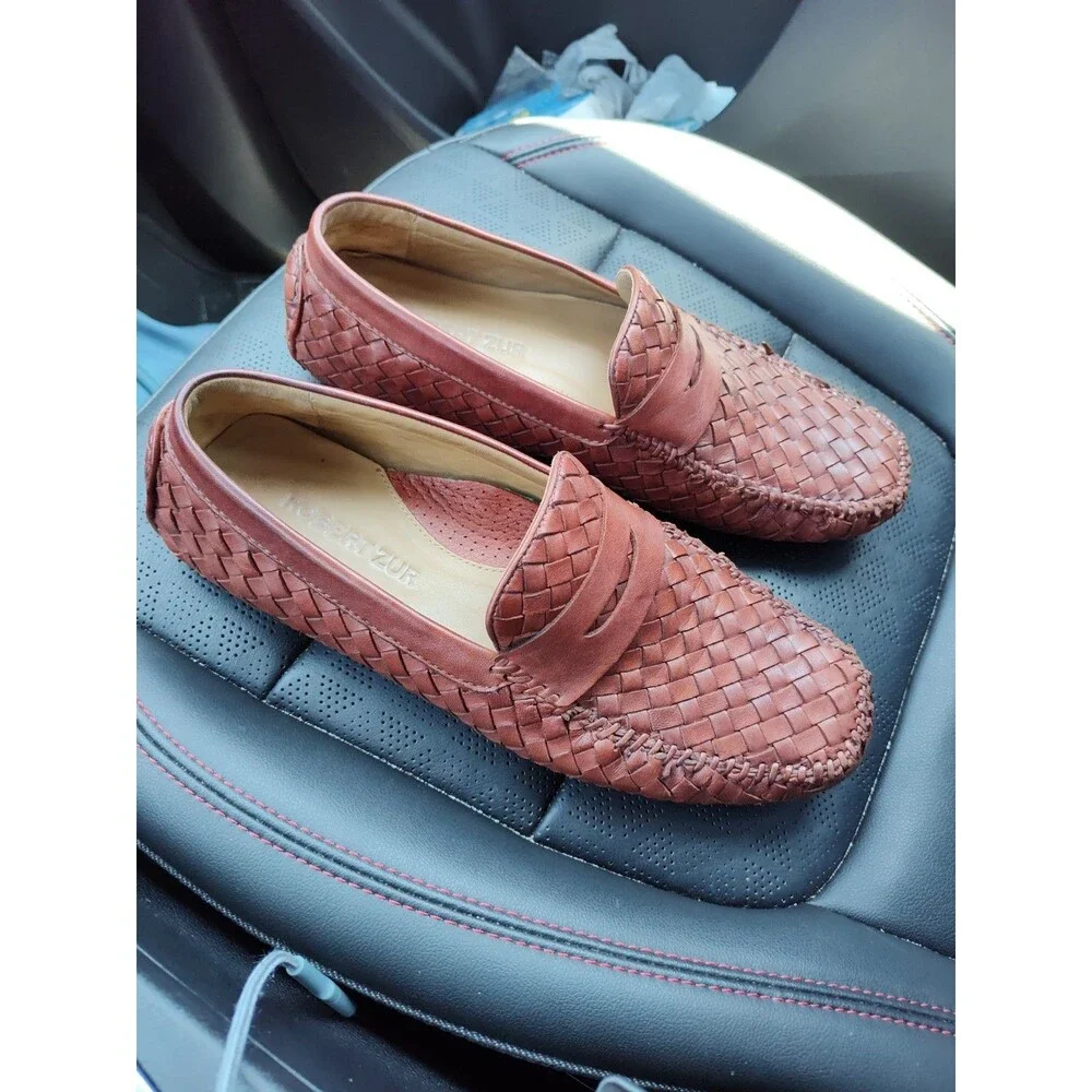 Robert Zur San Tropez Woven Leather Penny Loafers Brown Mens Size 10 M